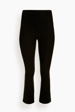 High Waist Crop Flare Legging In Black Suede