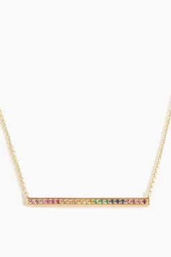 Long Rainbow Bar Necklace In Yellow Gold
