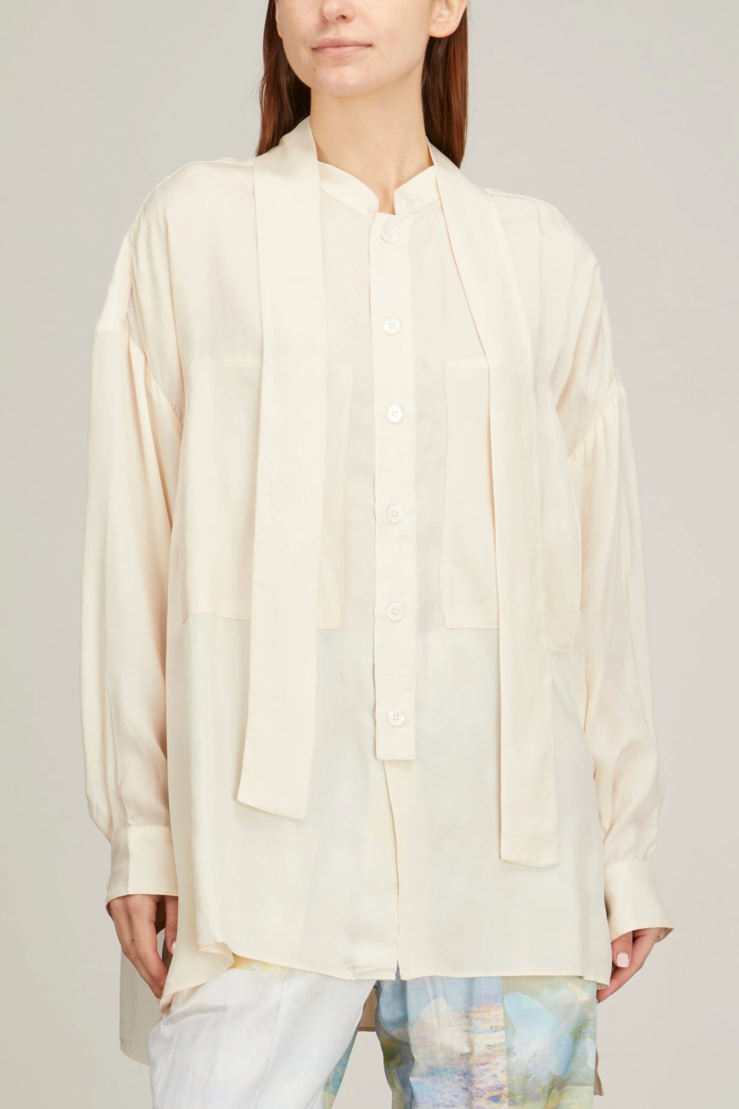 No Collar Workshirt In Cream - Image 3