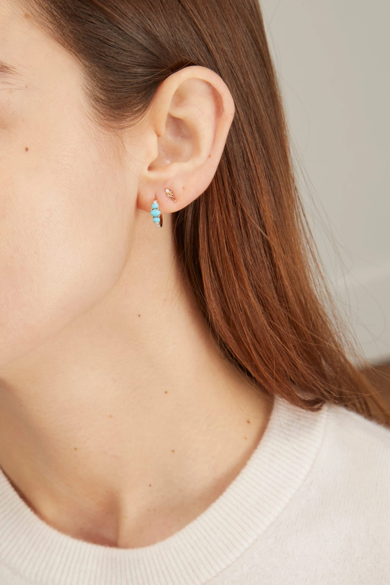 Tiny Snake And Diamond Stud In 14k Yellow Gold - Image 2