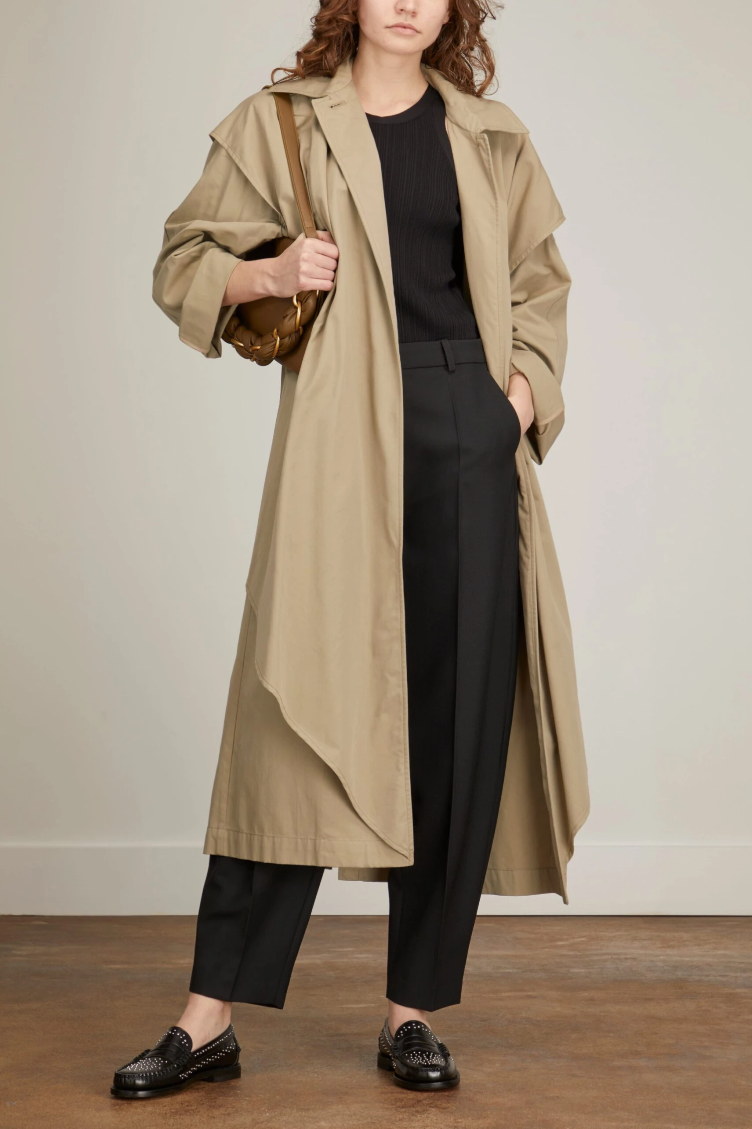 Toteme Layered Cotton Cupro Trench In Wet Sand - Image 2