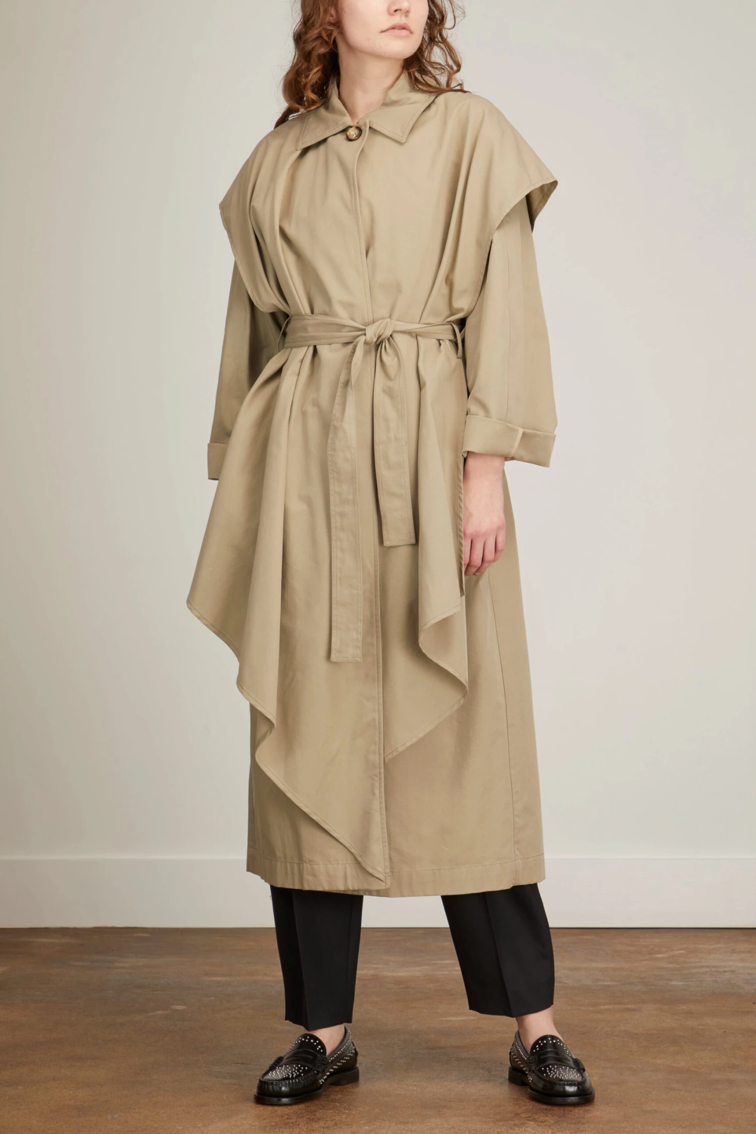 Toteme Layered Cotton Cupro Trench In Wet Sand - Image 3