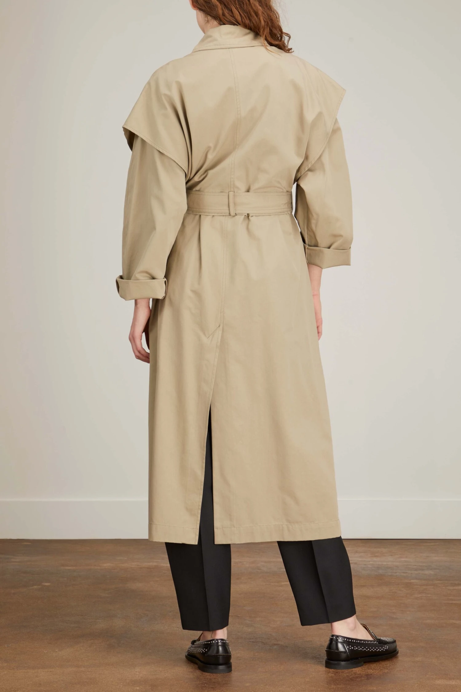 Toteme Layered Cotton Cupro Trench In Wet Sand - Image 4
