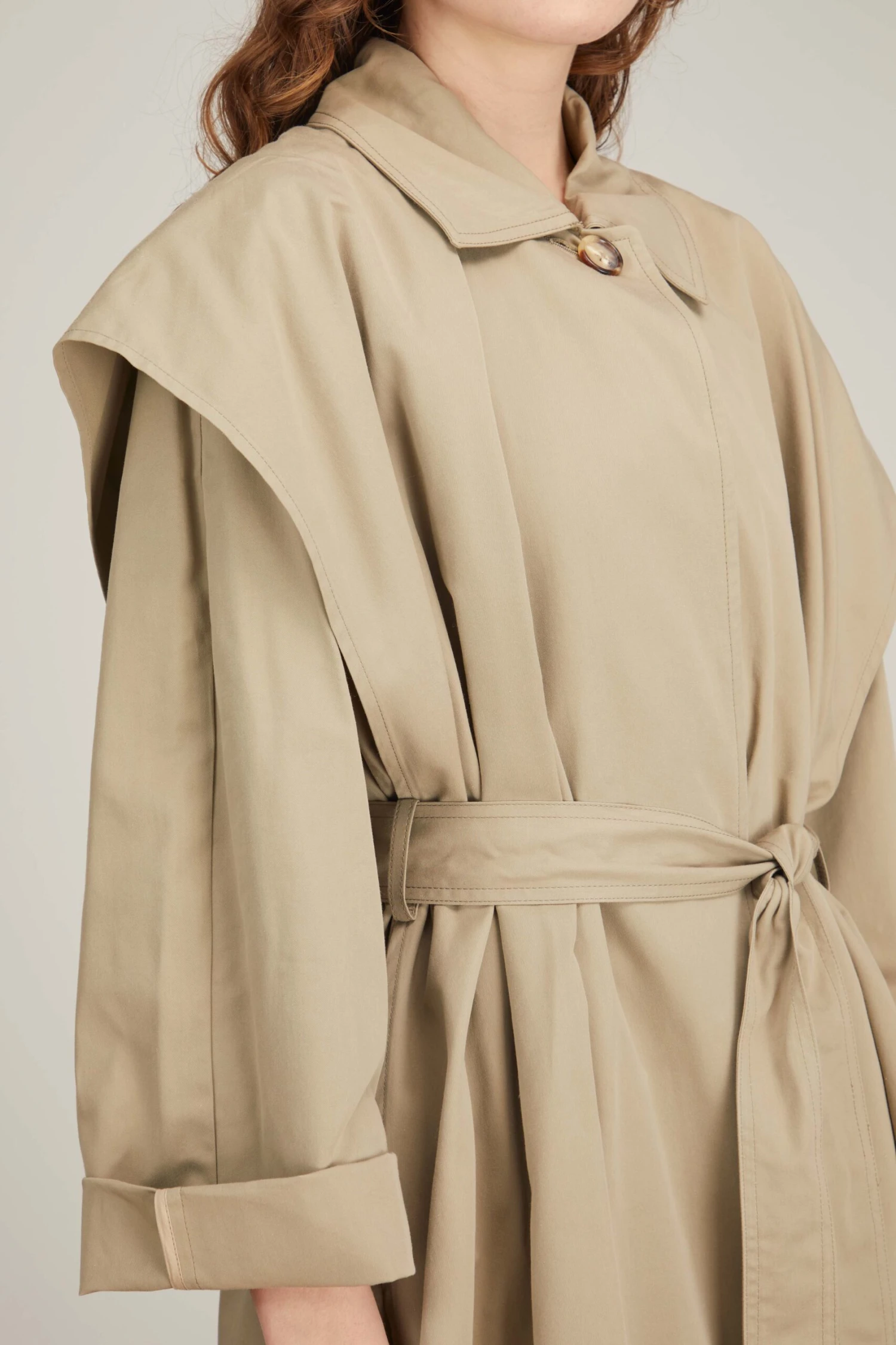 Toteme Layered Cotton Cupro Trench In Wet Sand - Image 5