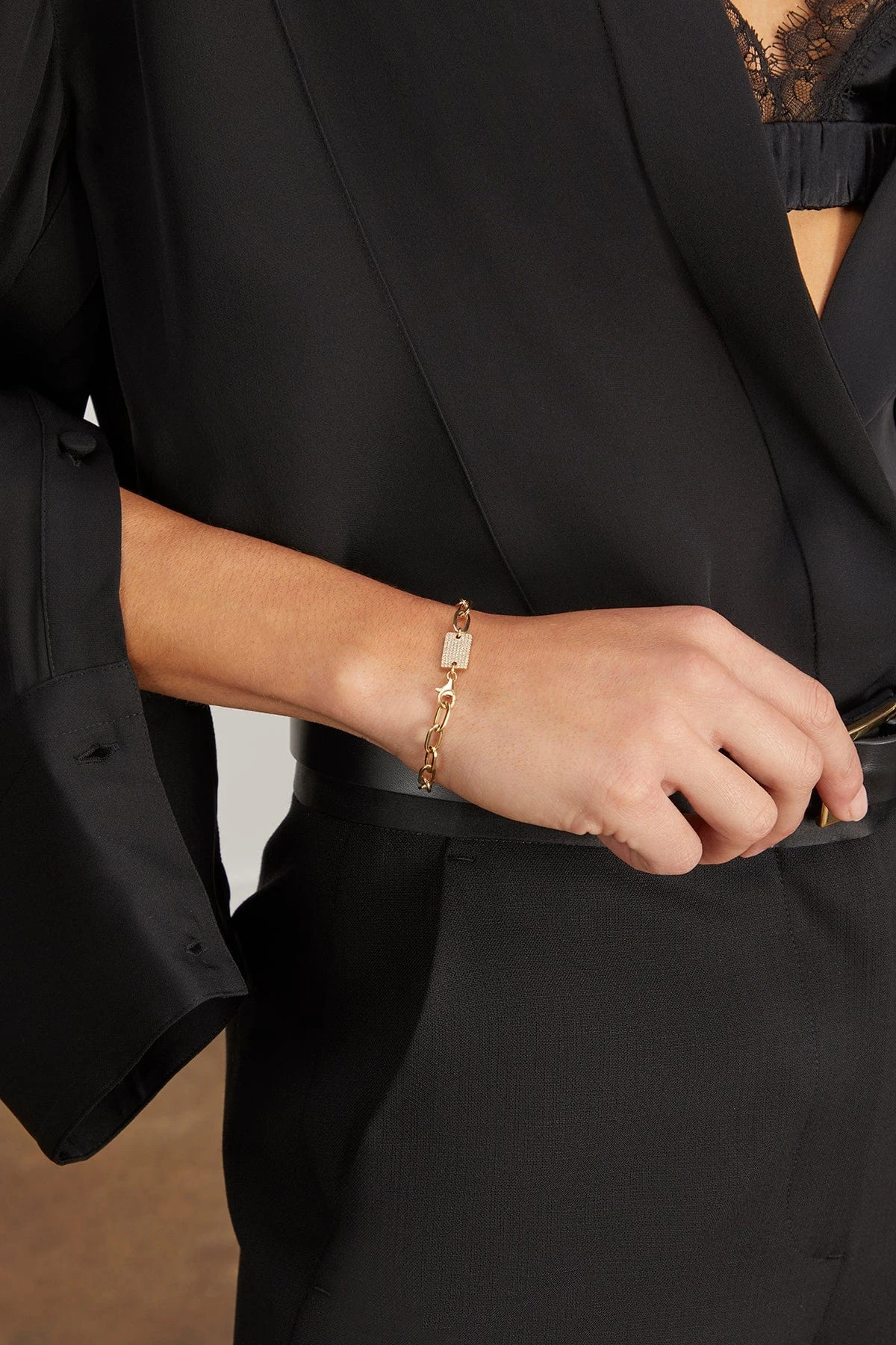 Pave ID Tag Paperclip Bracelet In 14K Gold - Image 2