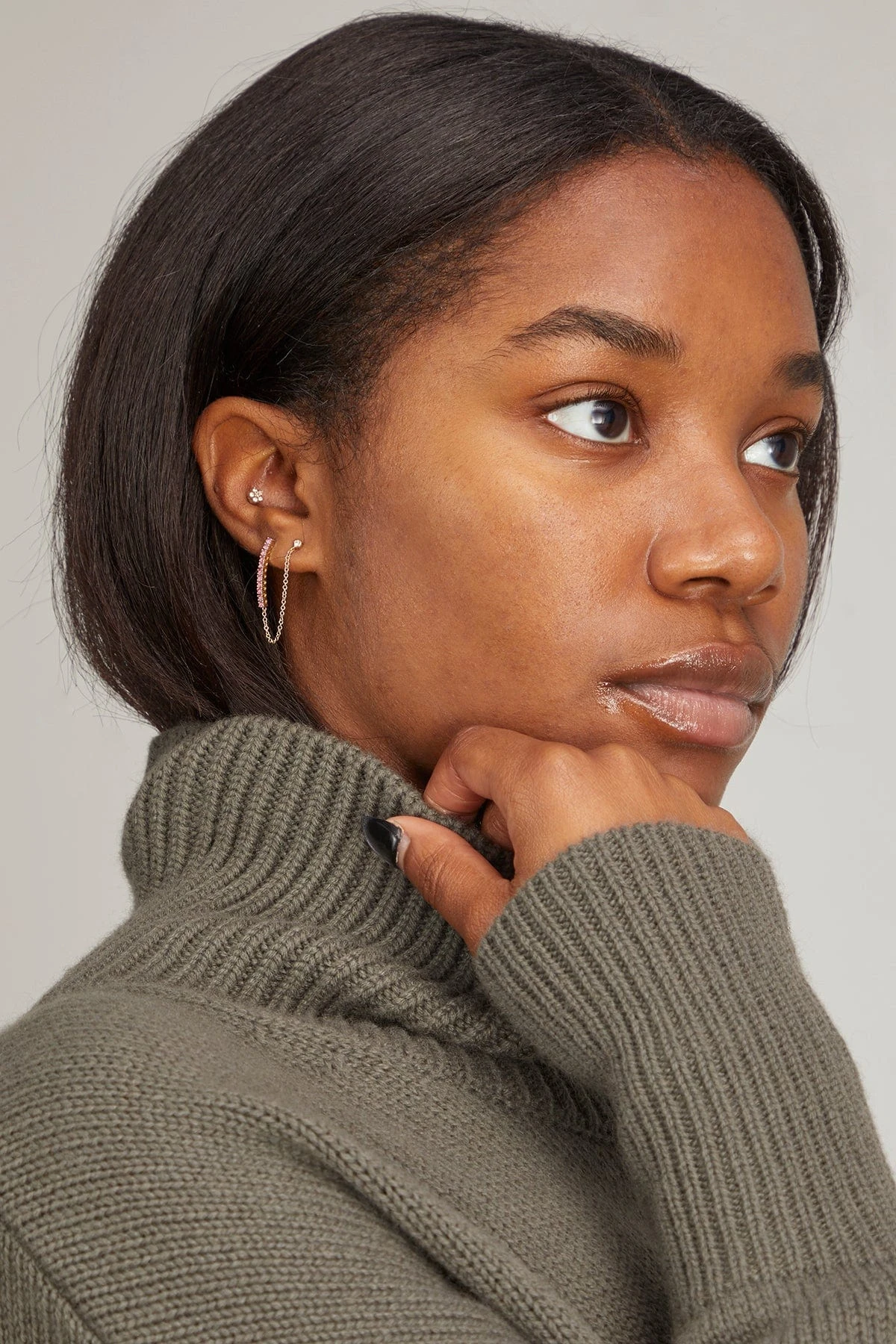 Pink Sapphire Chain Earring Single In 14K Gold - Image 2