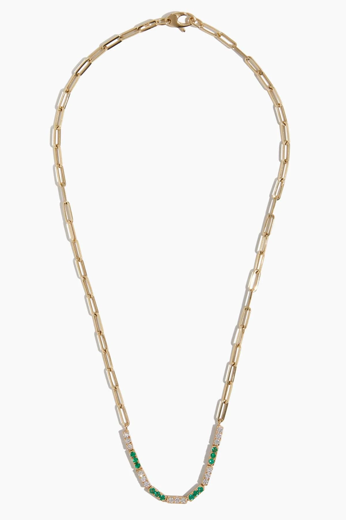 Emerald And Diamond Paper Clip Necklace In 14K Gold - Image 3