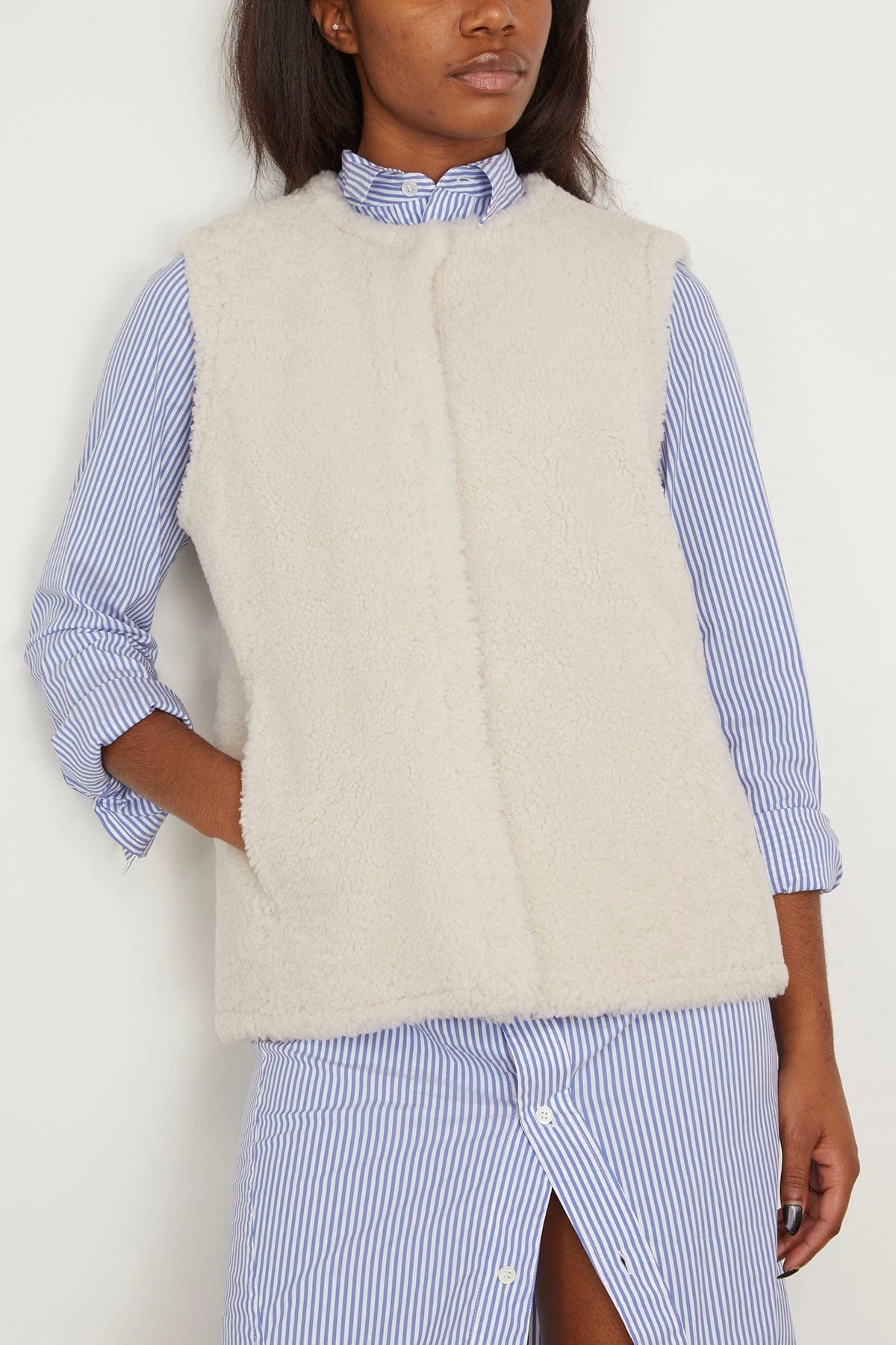 Curly Lamb Vest In Meringue - Image 3